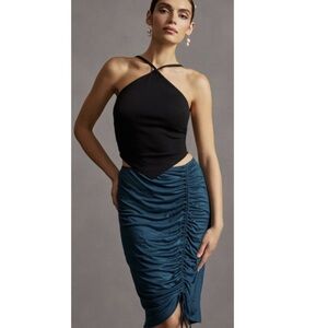 🧵NWT Anthropologie size XS ruched knit midi skirt teal green